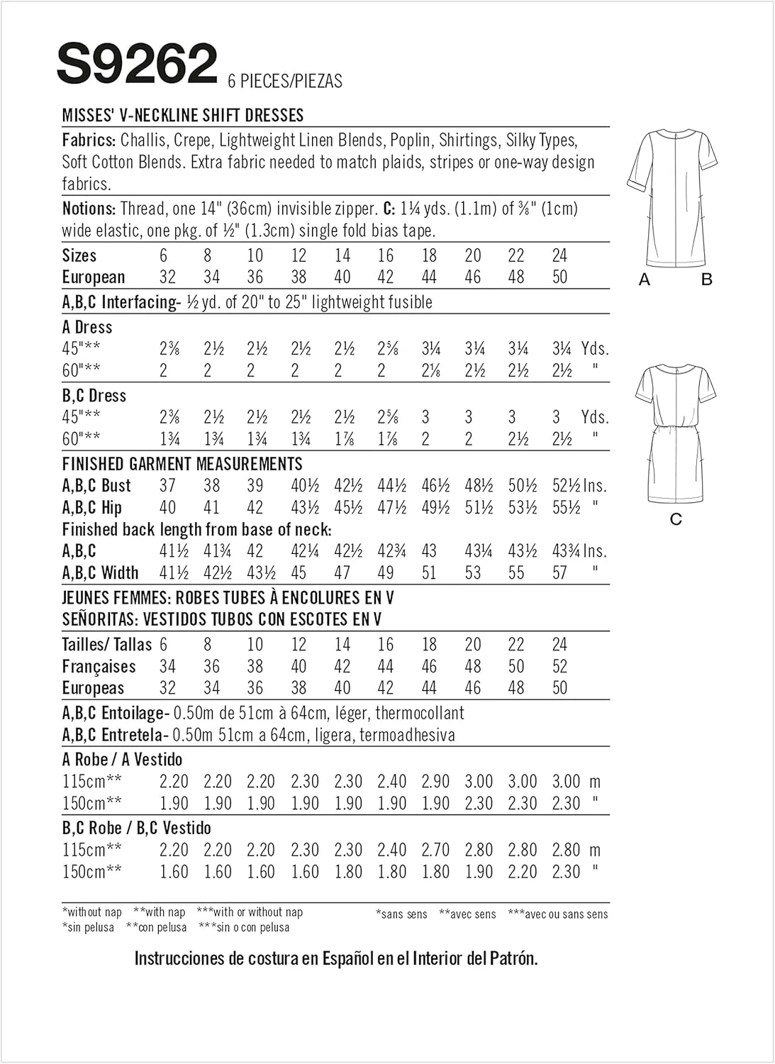 کیت لباس زنانه یقه هفت ساده Simplicity، کد 9261، الگوی خیاطی، سایزهای 16-24، سفید