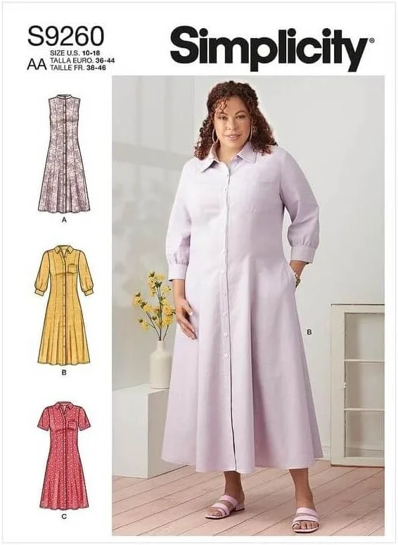 الگوی خیاطی لباس دکمه دار زنانه و دخترانه Simplicity کد 9260، سایزهای 10-18، سفید