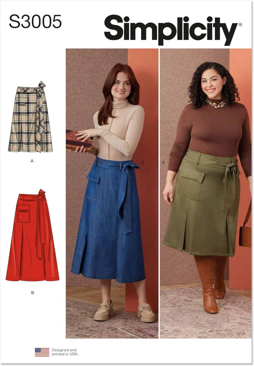 الگوی خیاطی دامن زنانه سایز بزرگ و معمولی Simplicity، چند رنگ