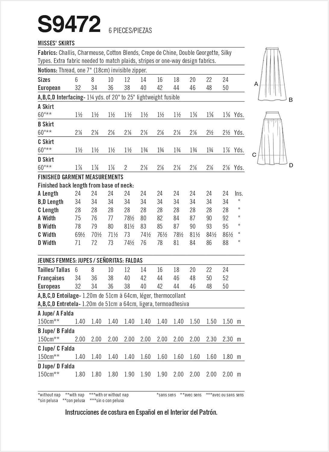 الگوی خیاطی دامن زنانه سادگی، کد S9472، سایزهای 6-8-10-12-14، چند رنگ