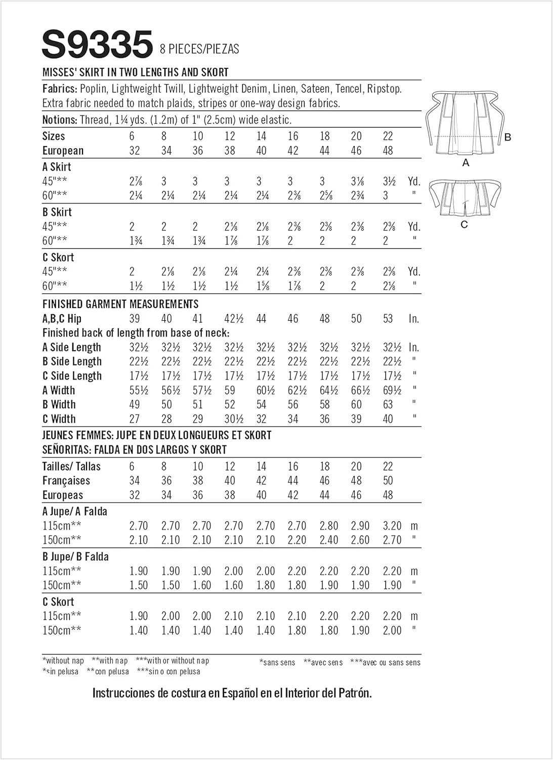 الگوی خیاطی دامن شلواری و دامن کشی سادگی، کد S9335، سایزهای 6-8-10-12-14، چند رنگ