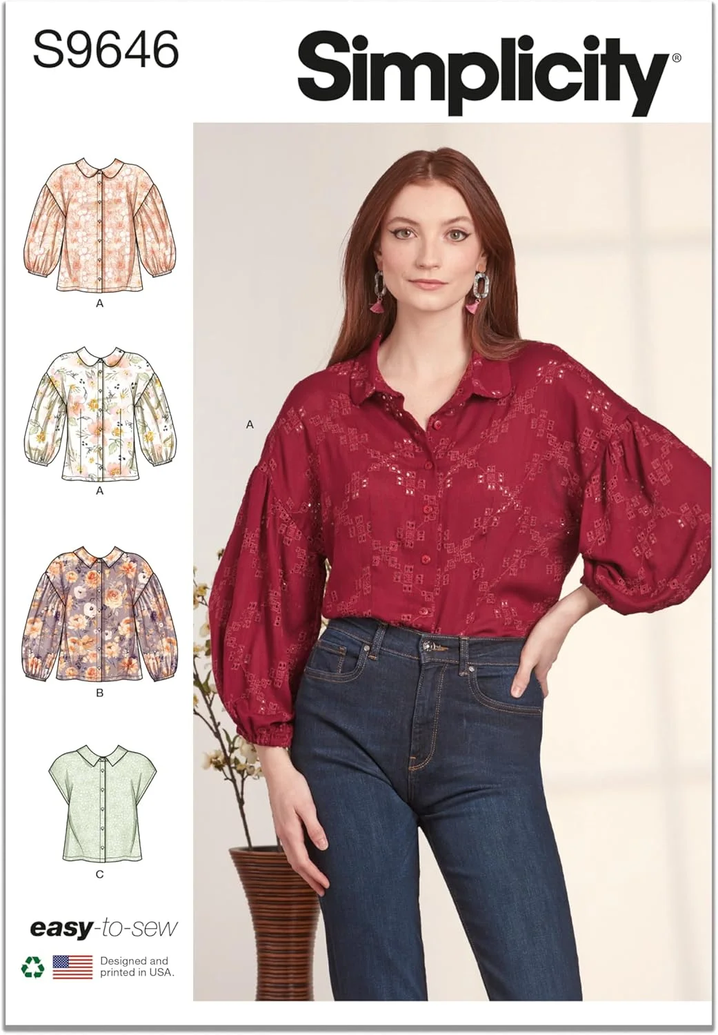 کیت الگوی خیاطی تاپ دکمه دار زنانه Simplicity، کد S9646، سایزهای 18-20-22-24-26، چند رنگ