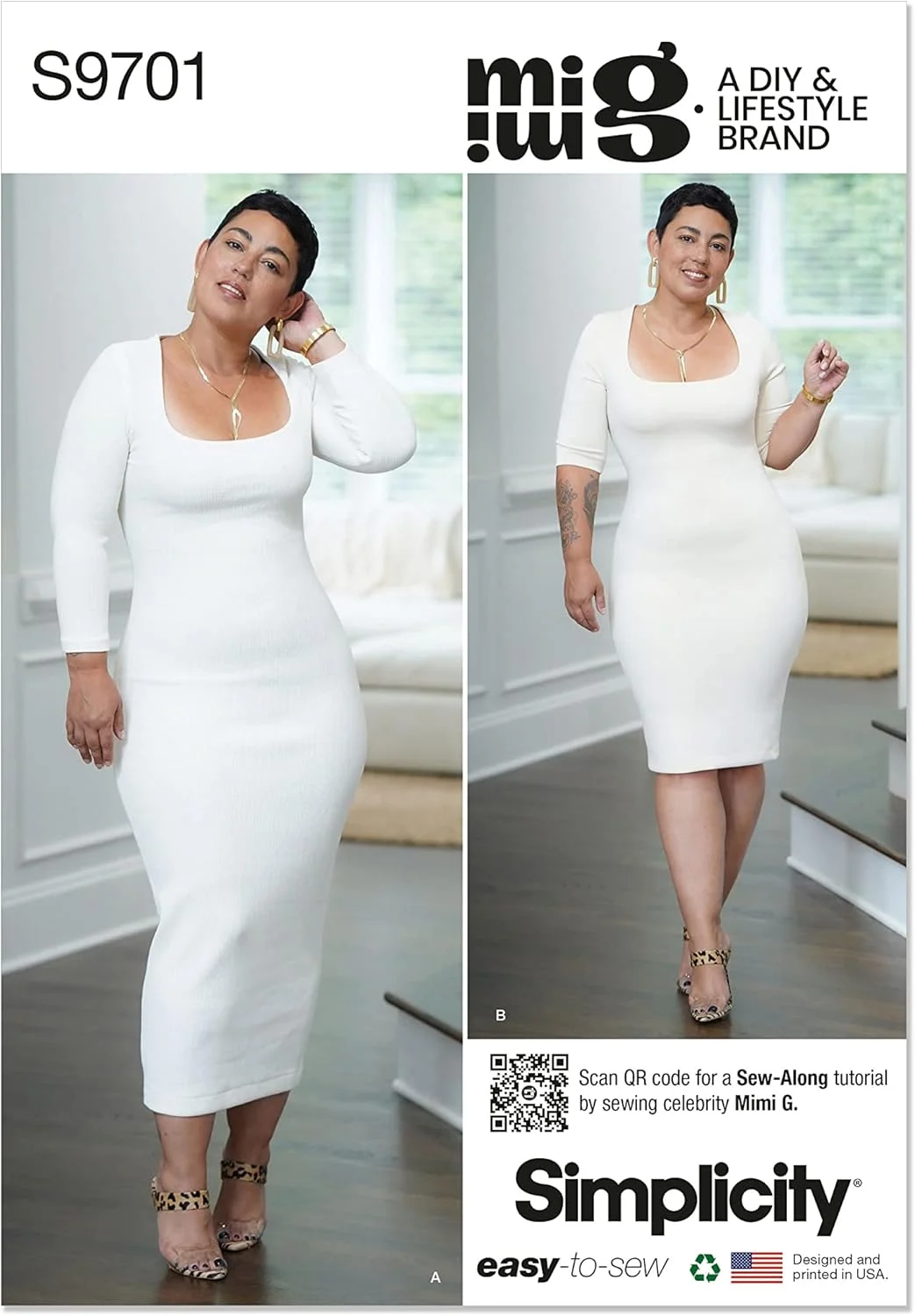 الگوی خیاطی لباس بافتنی زنانه سادگی در دو قد مختلف با طراحی Mimi G Style، دو تکه چند رنگ