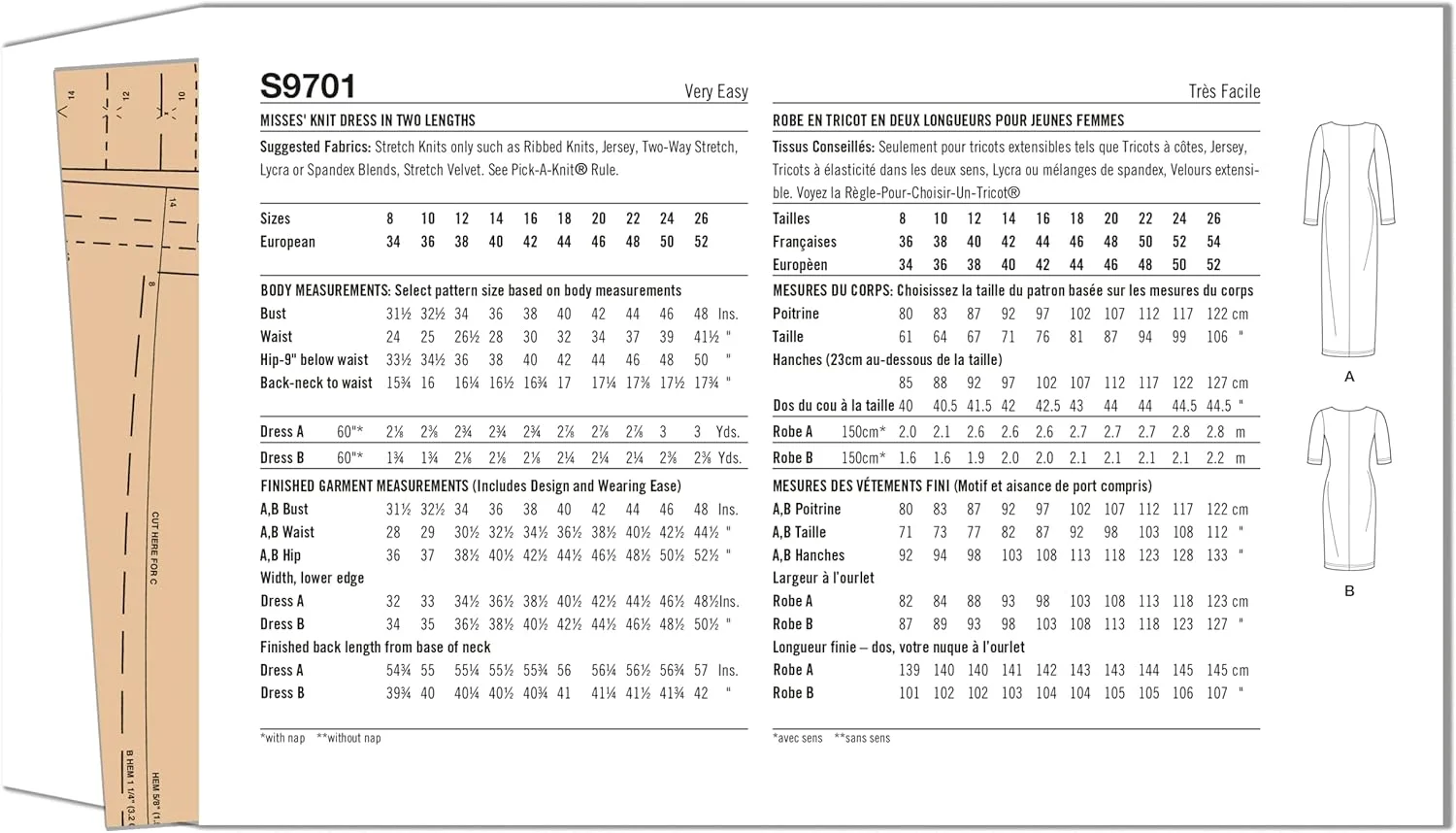 الگوی خیاطی لباس بافتنی زنانه سادگی در دو قد مختلف با طراحی Mimi G Style، دو تکه چند رنگ