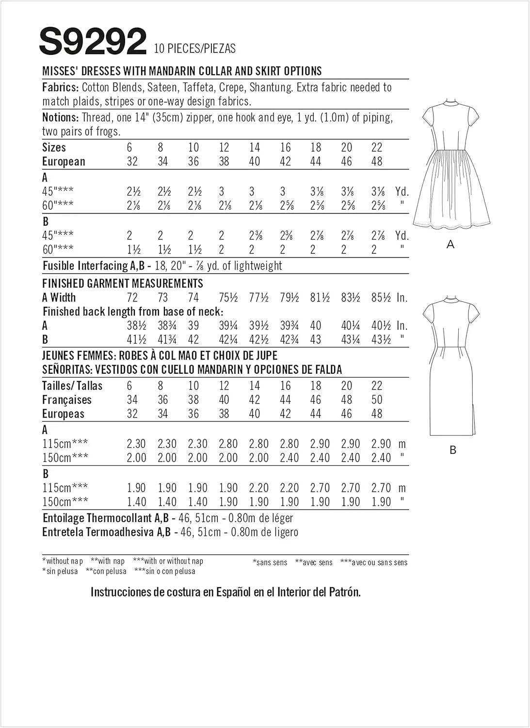الگوی دوخت لباس زنانه یقه ماندارین ساده، کد 9292، سایزهای 44-52، سفید