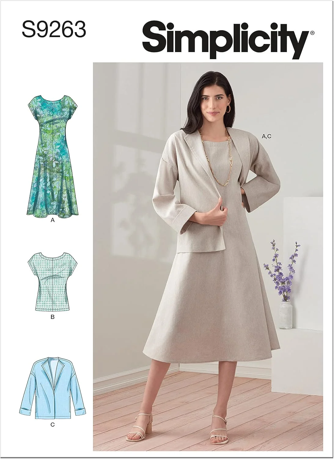 الگوی خیاطی ژاکت، تاپ و پیراهن زنانه Simplicity، کد 9263، سایزهای 6-14، سفید