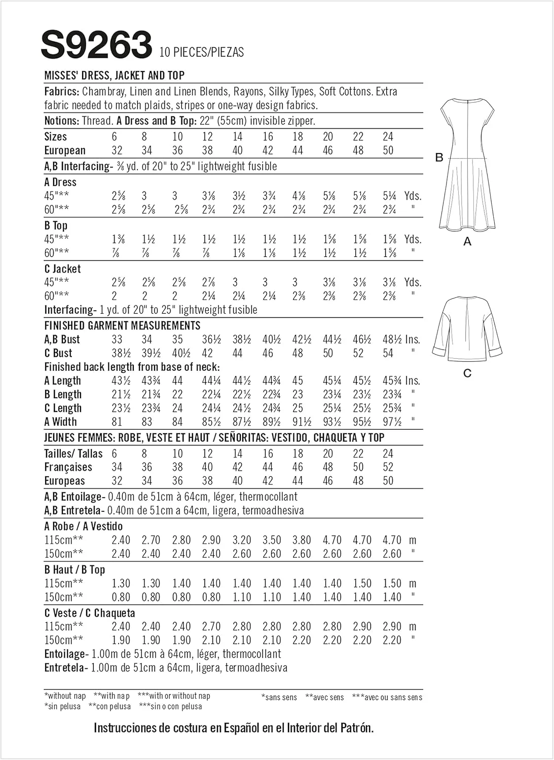الگوی خیاطی ژاکت، تاپ و پیراهن زنانه Simplicity، کد 9263، سایزهای 6-14، سفید