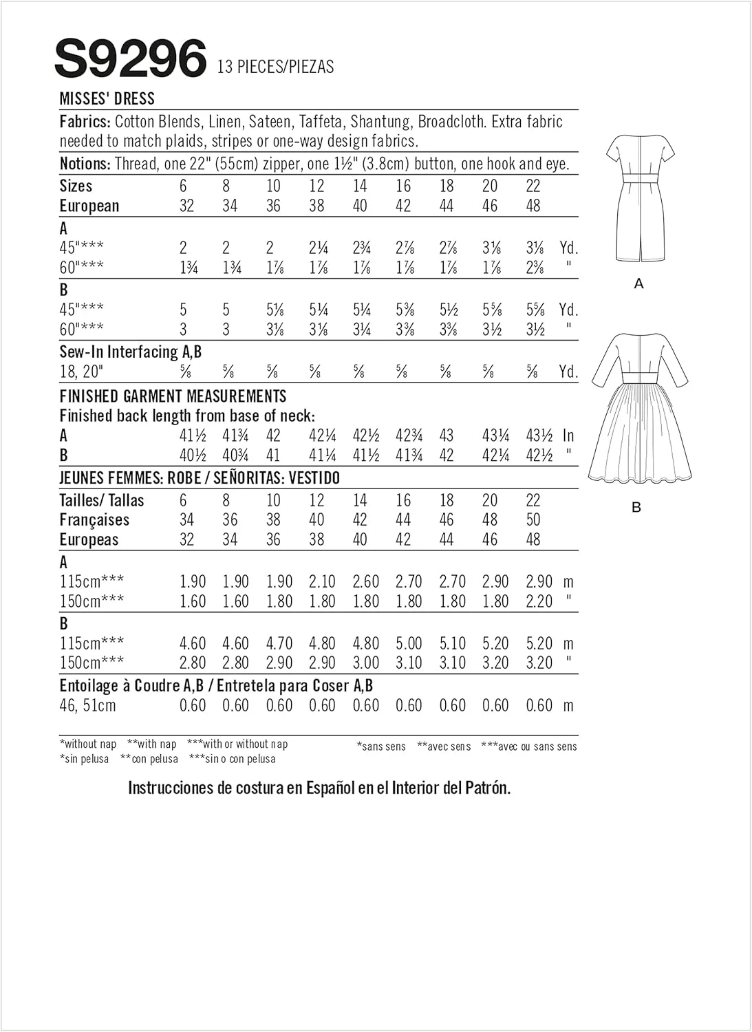 الگوی خیاطی لباس زنانه تنگ و ساده Simplicity، کد 9296، سایزهای 6-14، سفید