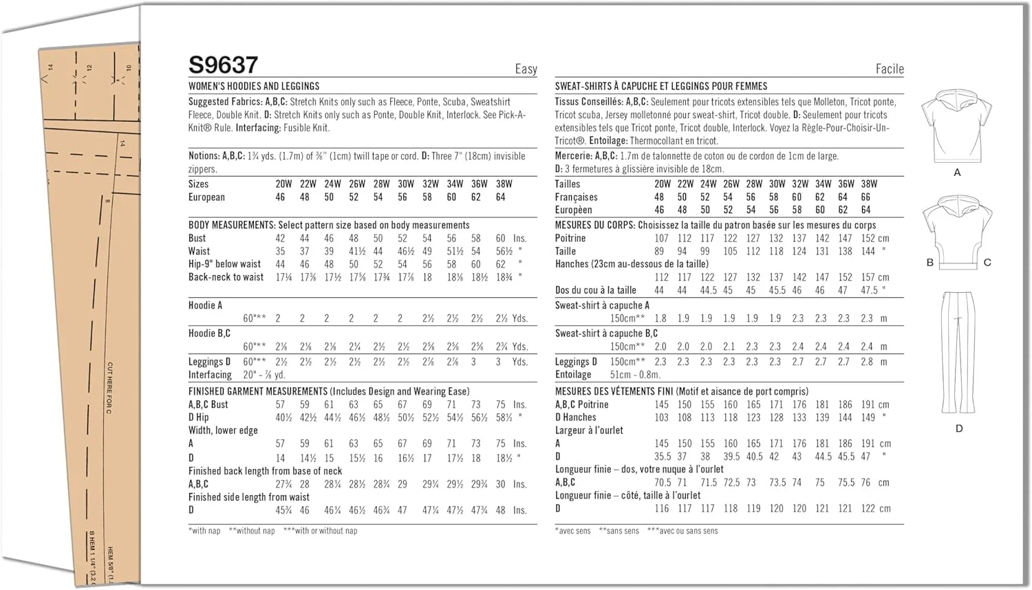 الگوی خیاطی هودی و لگینگ زنانه سادگی اثر میمی جی استایل، کد S9637، سایزهای 30W-32W-34W-36W-38W، چند رنگ