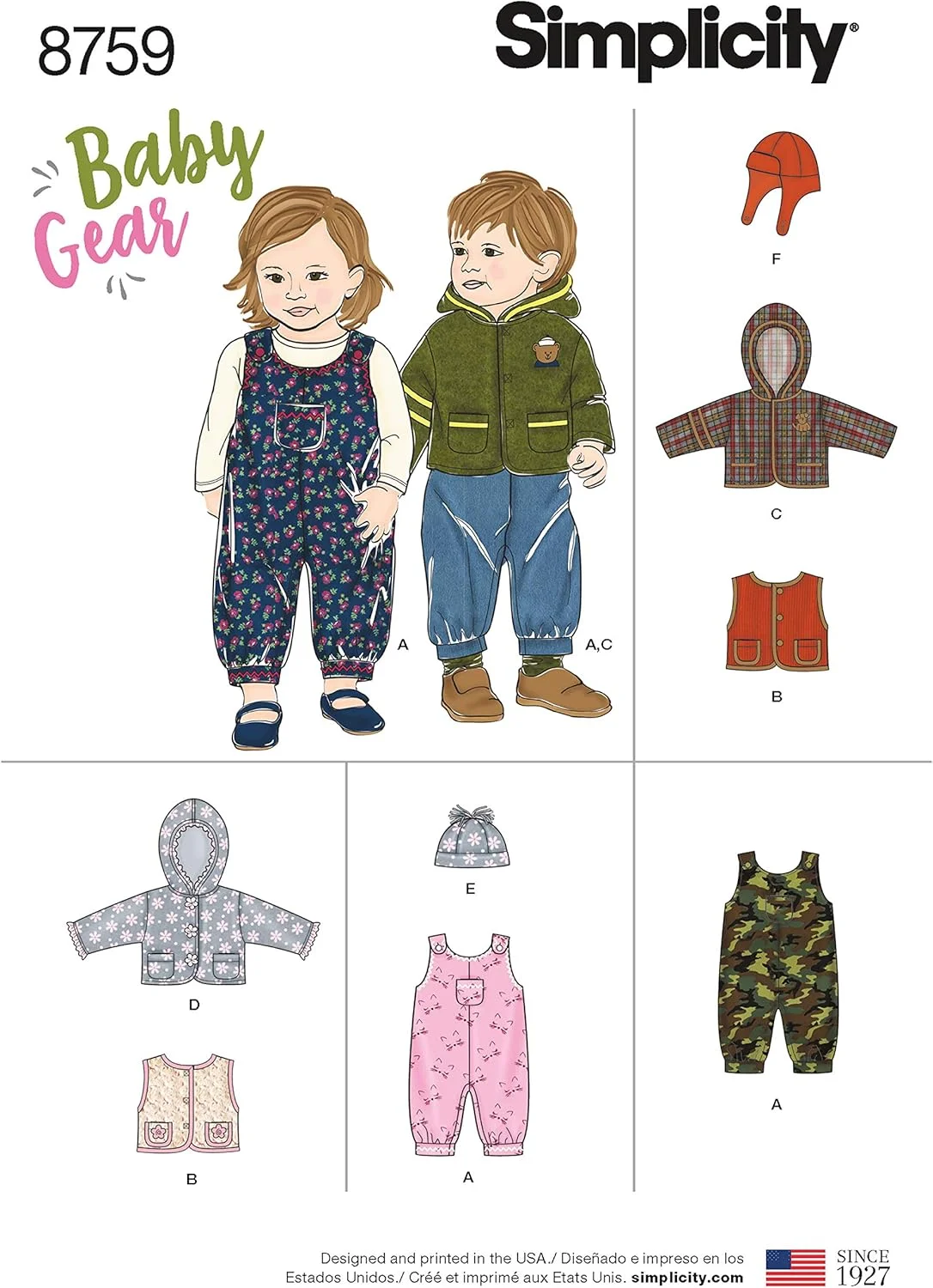 الگوهای خیاطی ژاکت، جلیقه، کلاه و سرهمی نوزاد سادگی، سایزهای XXS-L