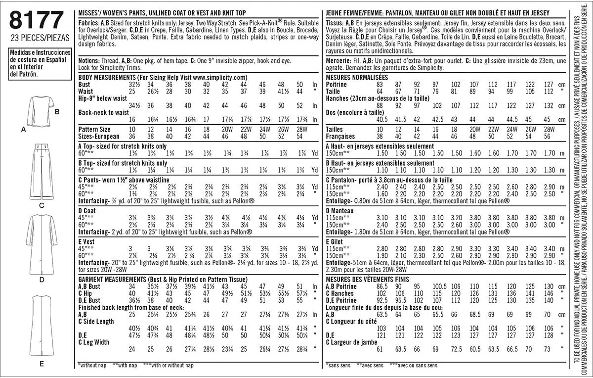 الگوی خیاطی زنانه سایز بزرگ سادگی 8177 شامل شلوار، جلیقه یا ژاکت و تاپ، طراحی شده توسط Mimi G Style، سایزهای BB (20W-28W).