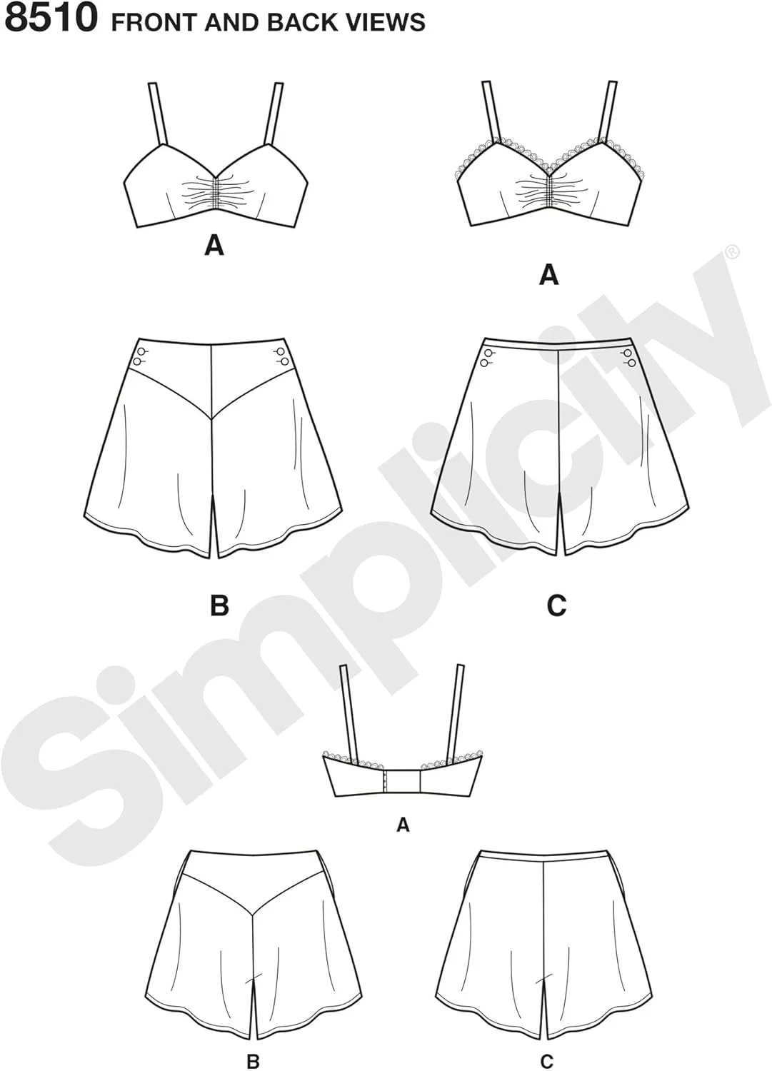 الگوهای خیاطی لباس زیر زنانه به سبک دهه 1930 Simplicity، شامل سوتین و شورت، سایزهای 12 تا 20