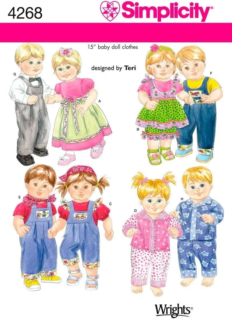 الگوی خیاطی لباس عروسک 15 اینچی نوزاد پسر و دختر Simplicity مدل Teri Pattern 4268