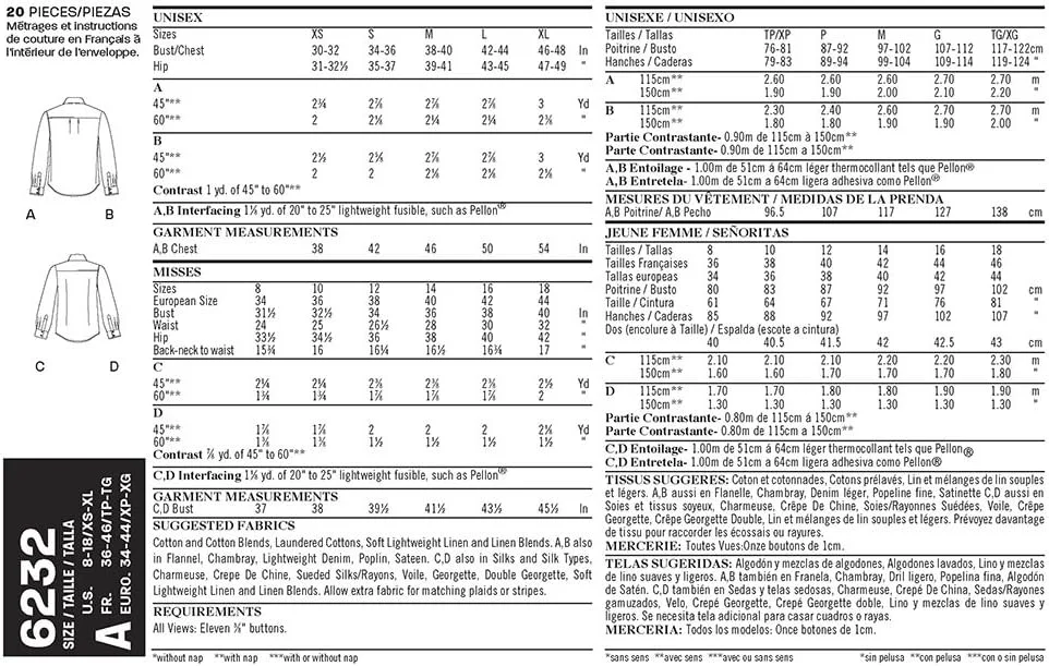 الگوهای خلاقانه سادگی نیو لوک 6232 پیراهن دکمه دار زنانه و مردانه، A (8-18/X-Small-X-Large)