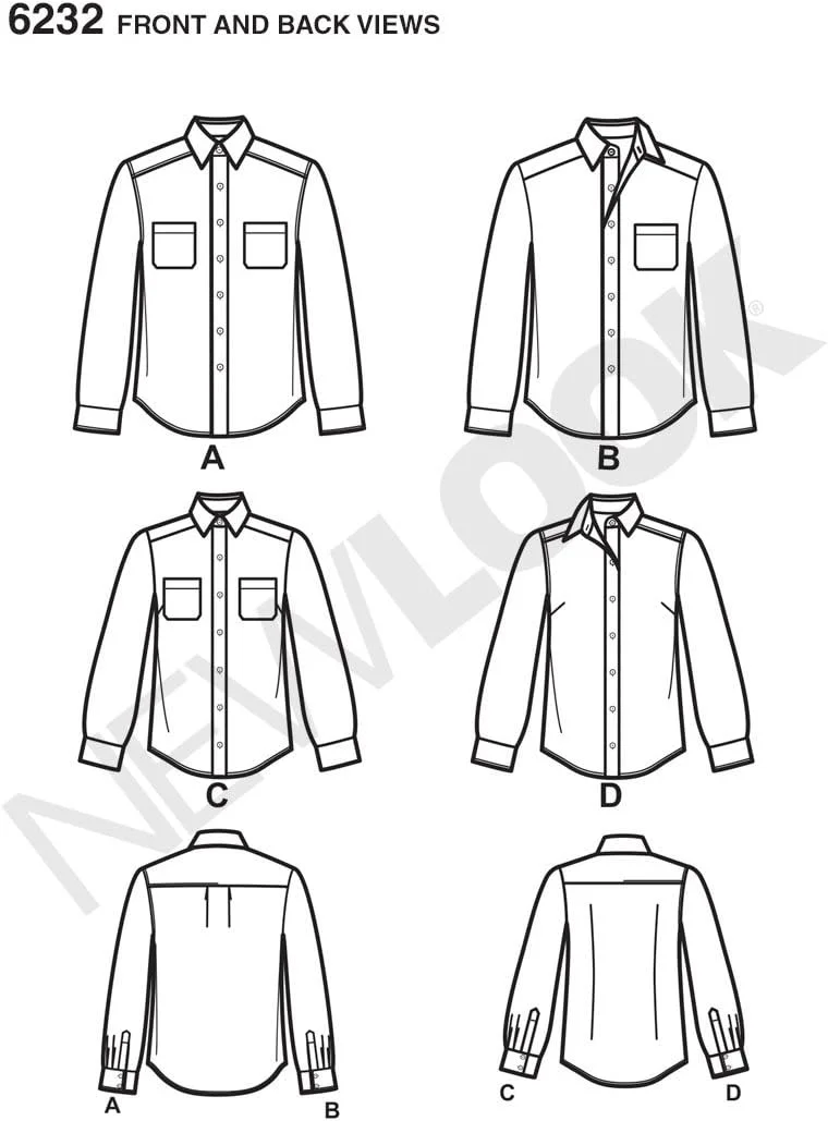 الگوهای خلاقانه سادگی نیو لوک 6232 پیراهن دکمه دار زنانه و مردانه، A (8-18/X-Small-X-Large)