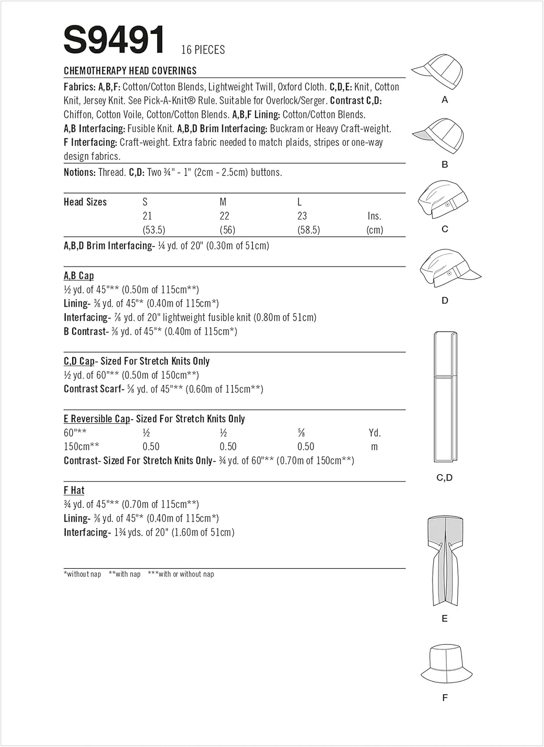کیت الگوی خیاطی پوشش سر شیمی درمانی سادگی، کد S9491، سایزهای S-M-L، چند رنگ