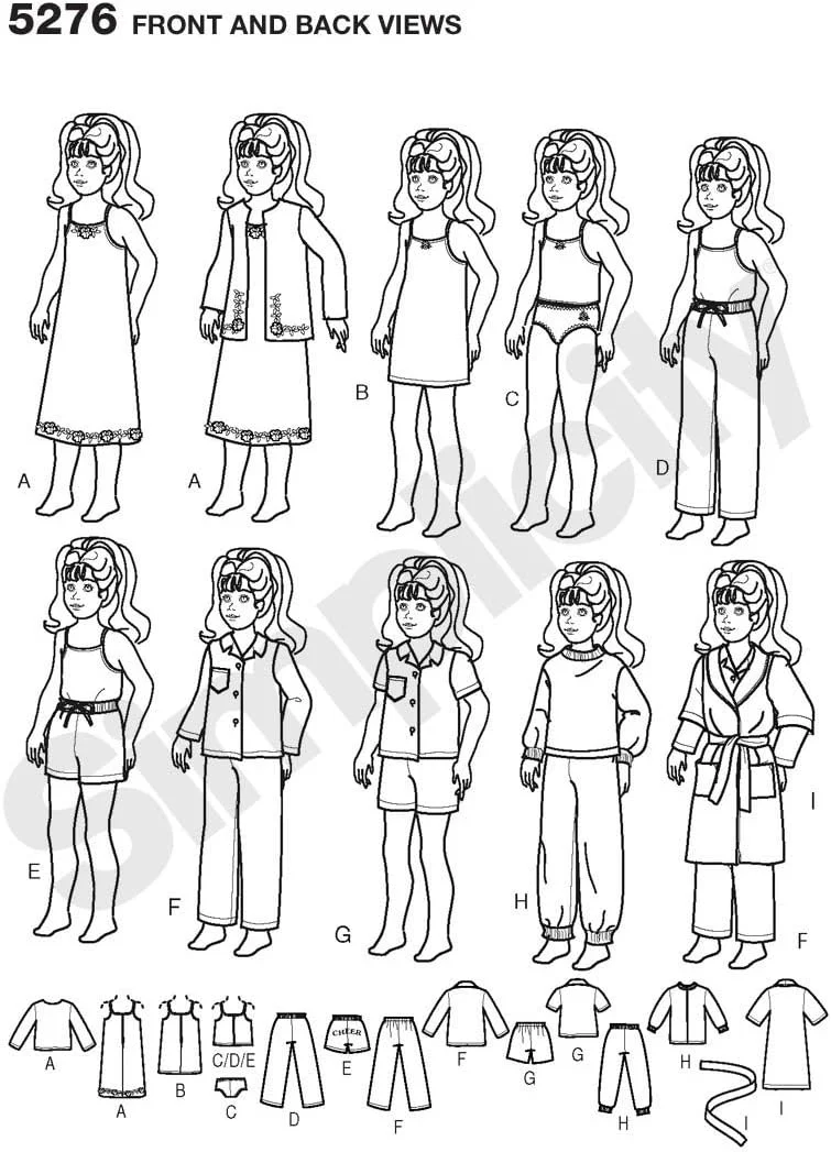 الگوی خیاطی لباس خواب و لباس راحتی عروسک بچه سایز 18 اینچ Simplicity Crafts 5276 اثر آندره شو برای دختران