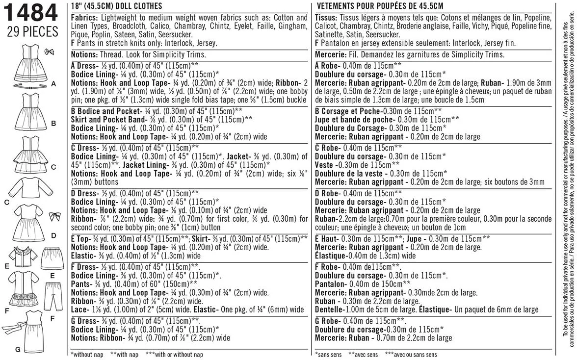 الگوهای خیاطی لباس عروسک Simplicity 1484 مناسب برای عروسک های 18 اینچی الگوهای خیاطی لباس عروسک Simplicity 1484 مناسب برای عروسک های 18 اینچی