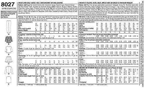 الگوی خیاطی سادگی 8027 برای ژاکت، تاپ، دامن و لگینگ دخترانه در سایزهای 7-14 الگوی خیاطی سادگی 8027 برای ژاکت، تاپ، دامن و لگینگ دخترانه در سایزهای 7-14