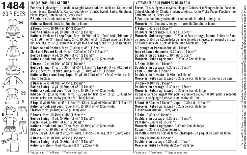 الگوهای خیاطی لباس عروسک Simplicity 1484 مناسب برای عروسک های 18 اینچی الگوهای خیاطی لباس عروسک Simplicity 1484 مناسب برای عروسک های 18 اینچی