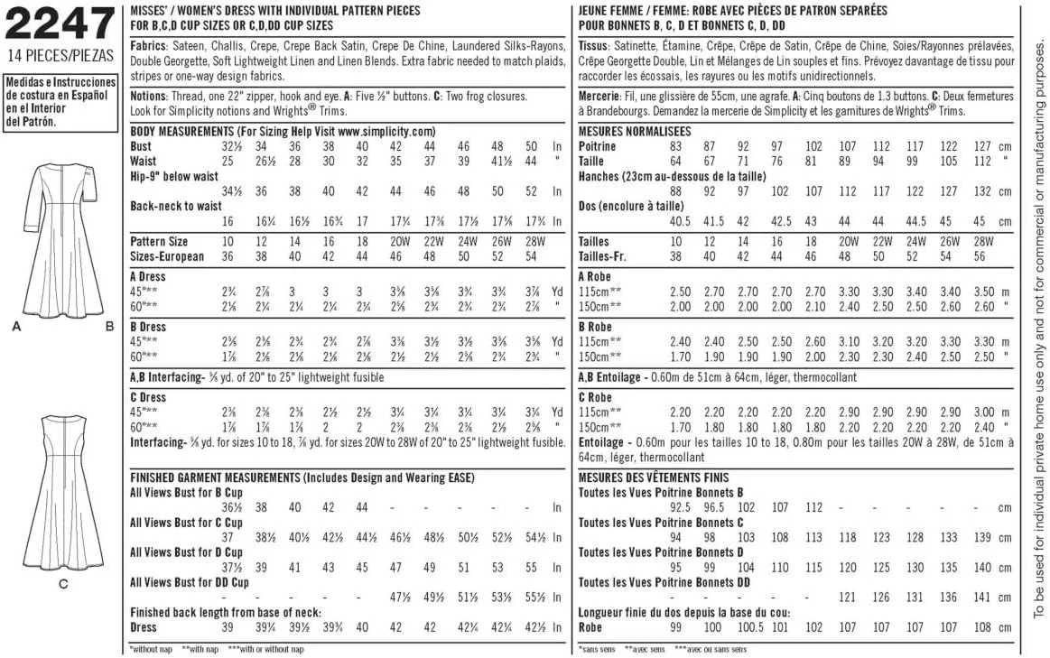 الگوی خیاطی لباس تابستانی زنانه Simplicity Amazing Fit Collection، سایزهای 20W-28W