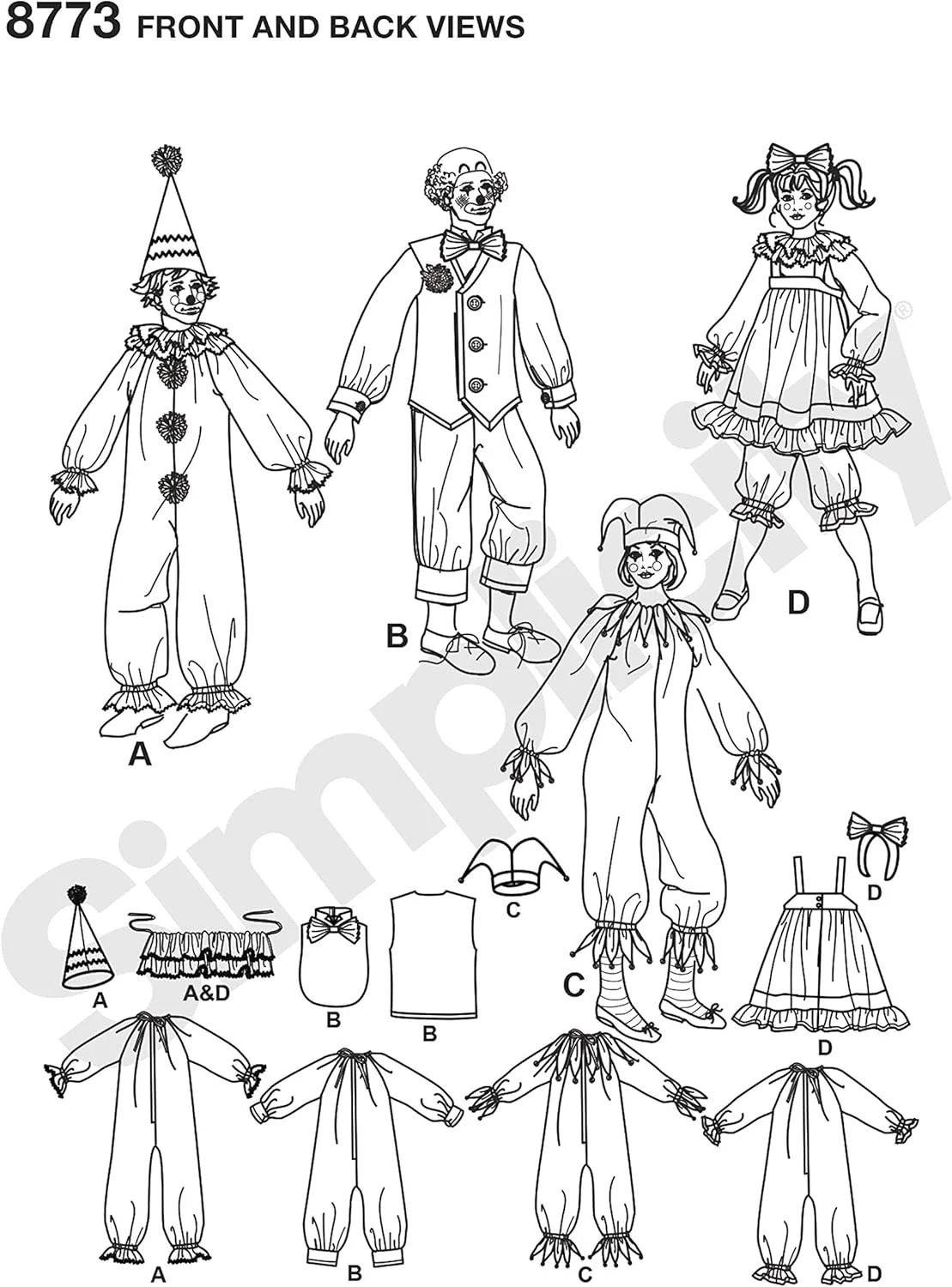 الگوی خیاطی لباس دلقک بزرگسال Simplicity 8773، سایزهای XS-XL