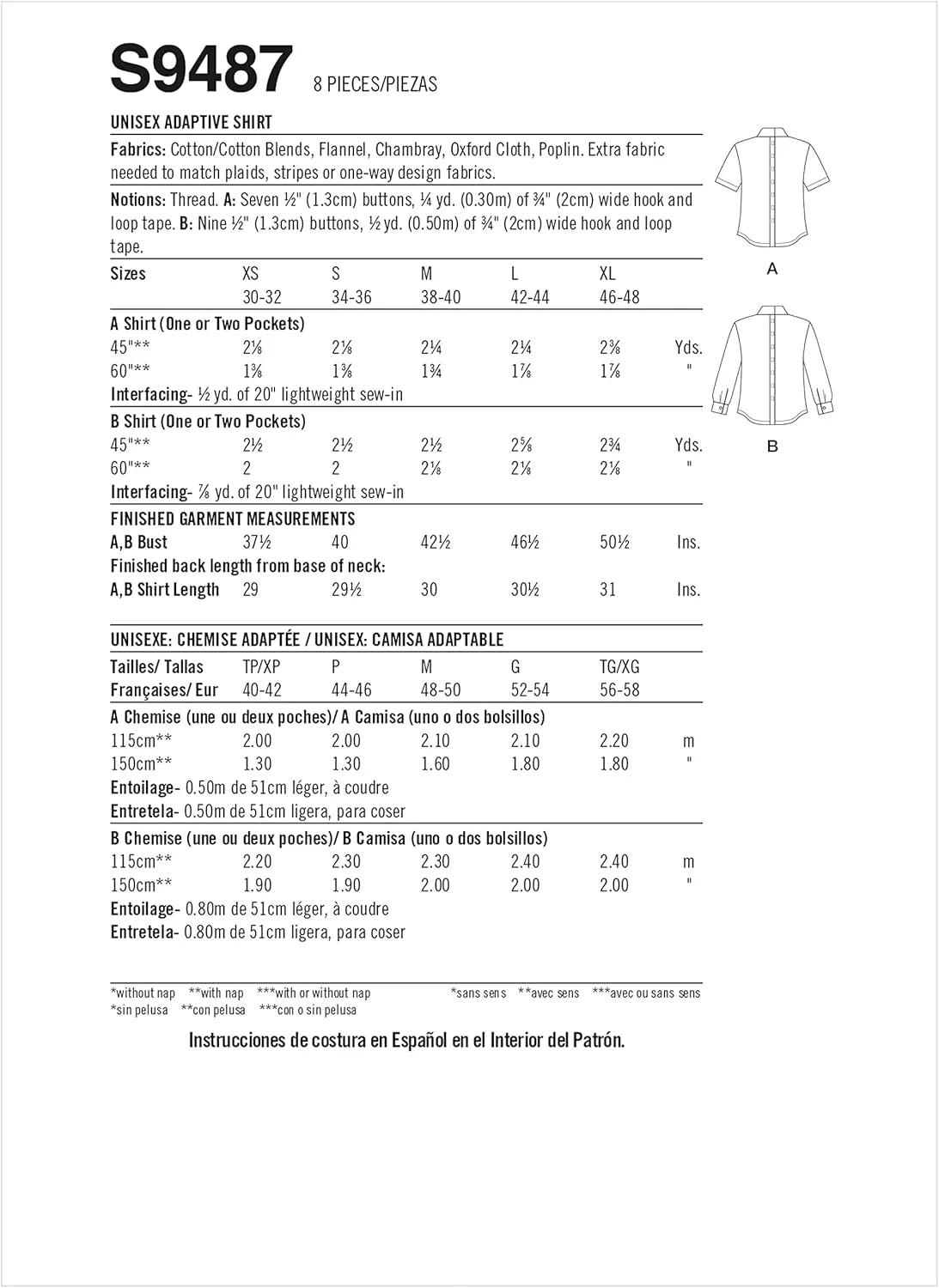 کیت الگوی خیاطی پیراهن تطبیقی ساده و یونیسکس، کد S9487، سایزهای XS-S-M-L-XL، چند رنگ