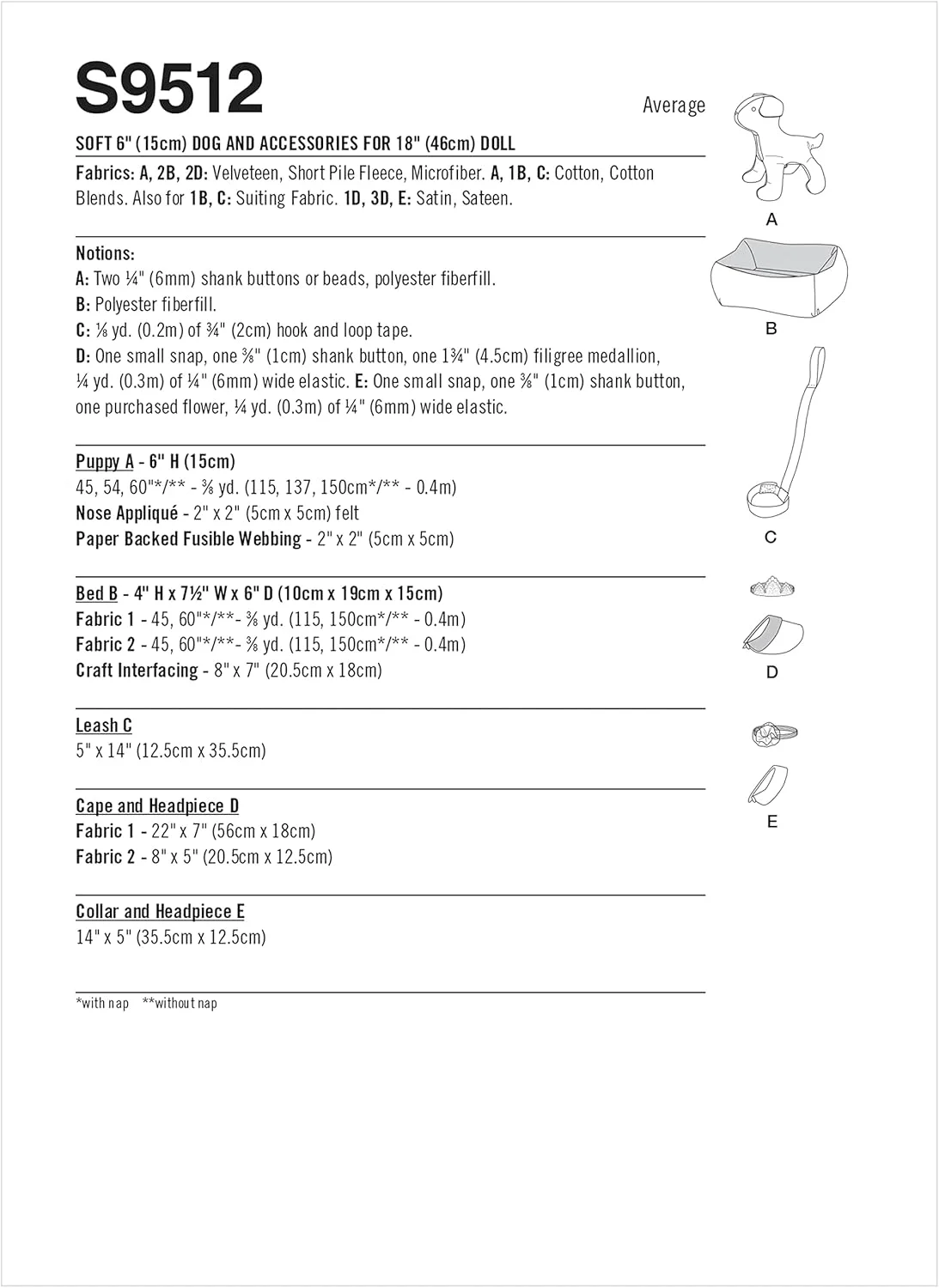 الگوی خیاطی حیوانات پارچه ای سگ و لوازم جانبی Simplicity، کد S9512، ارتفاع 15 سانتی متر، چند رنگ