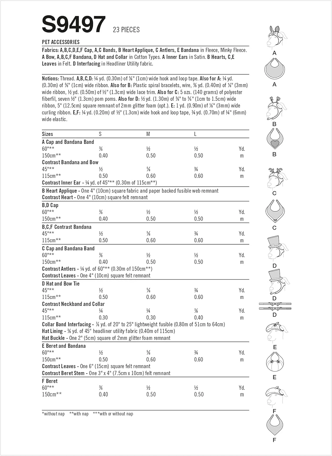 کیت الگوی خیاطی لوازم جانبی حیوانات خانگی Simplicity، کد S9497، سایزهای S-M-L، چند رنگ