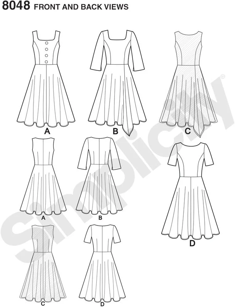 الگوی خیاطی سادگی 8048D5 "لباس زنانه/زنانه ریزه اندام مجموعه باند فرودگاه پروژه"، کاغذی