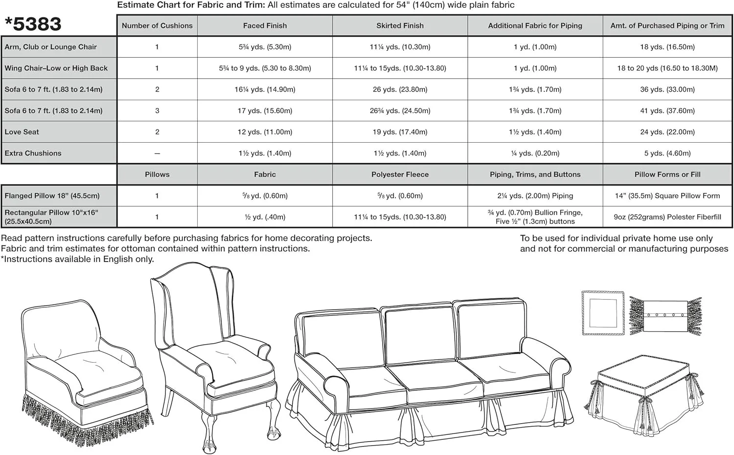 الگوی خیاطی روکش مبل و کوسن های هماهنگ Simplicity Donna Lang مدل 5383