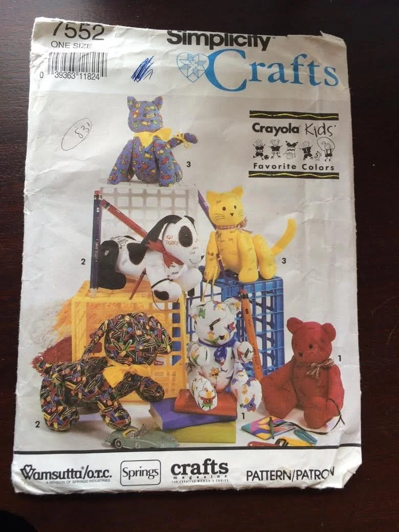 الگوی خیاطی سادگی 7552، سگ اتوگراف، گربه و خرس، تک سایز