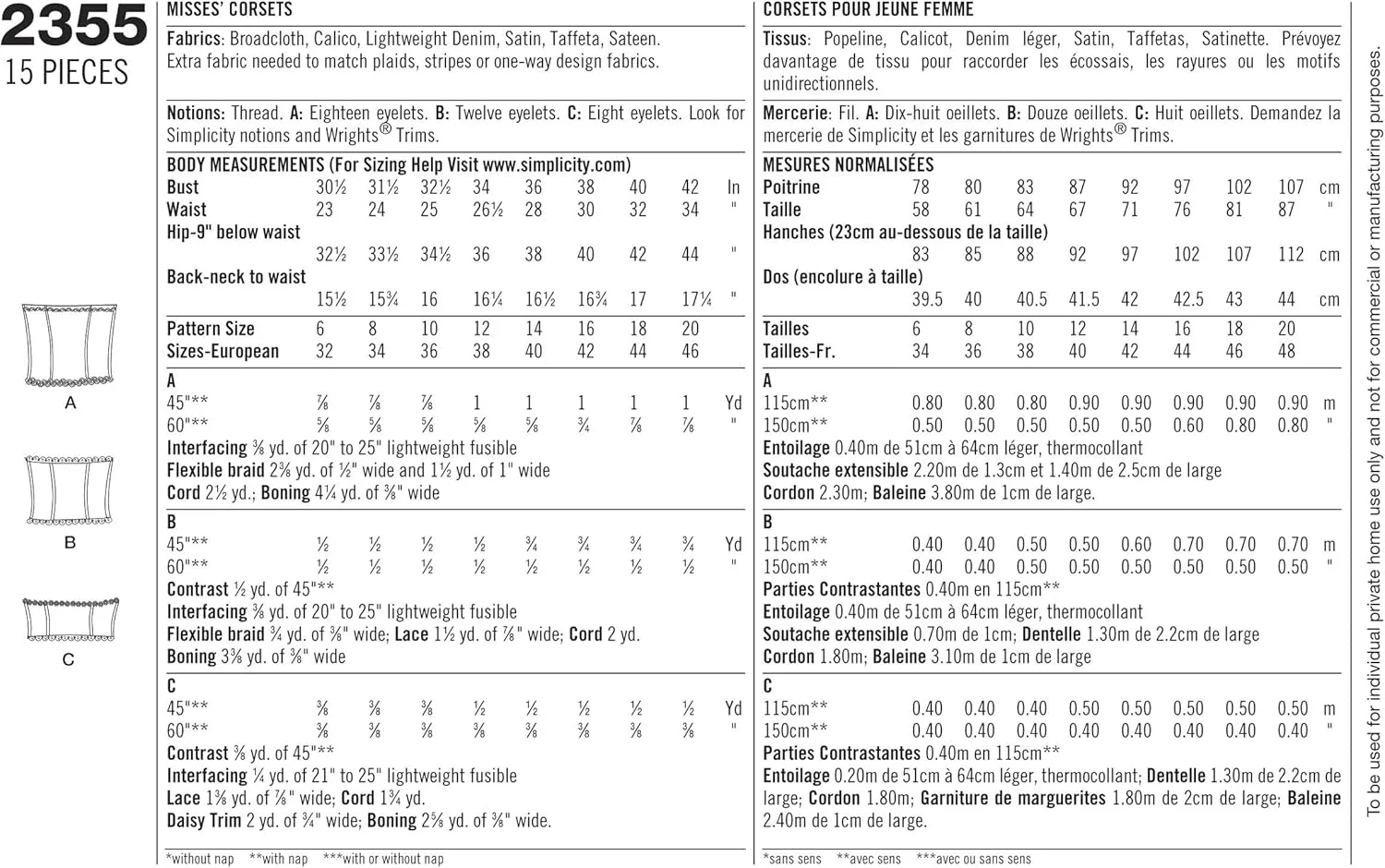 الگوی خیاطی کرست زنانه سیمپلیسیتی HH 6-8-10-12 شماره 2355