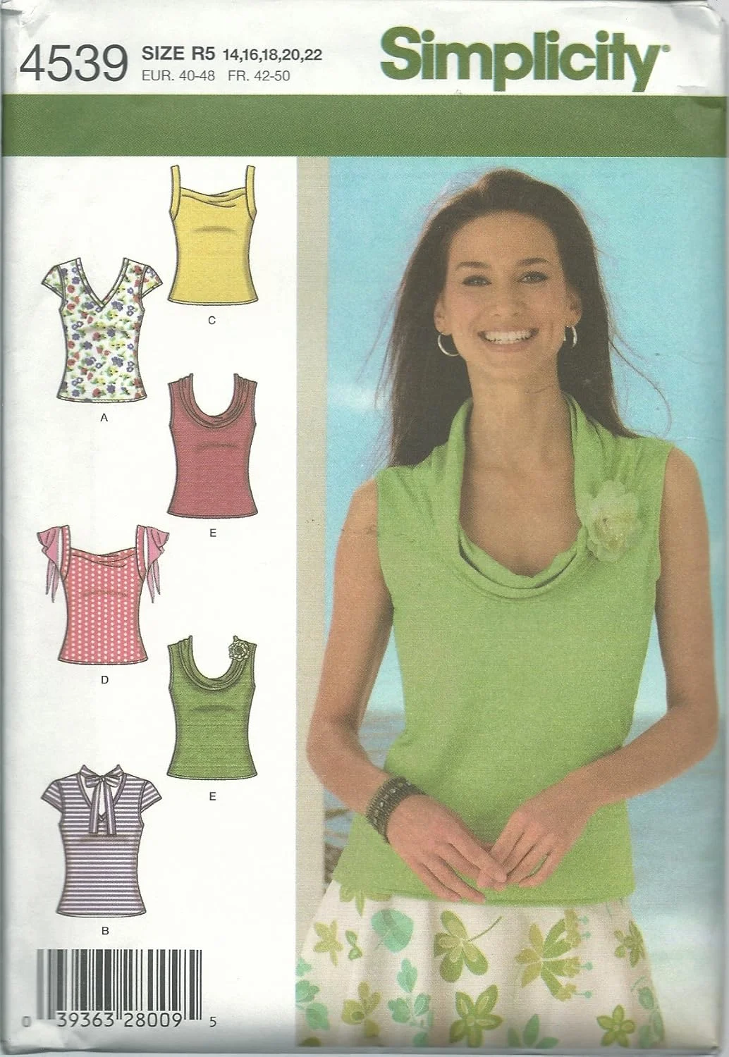 الگوی خیاطی سادگی 4539R تاپ های بافتنی زنانه سایز 14-22