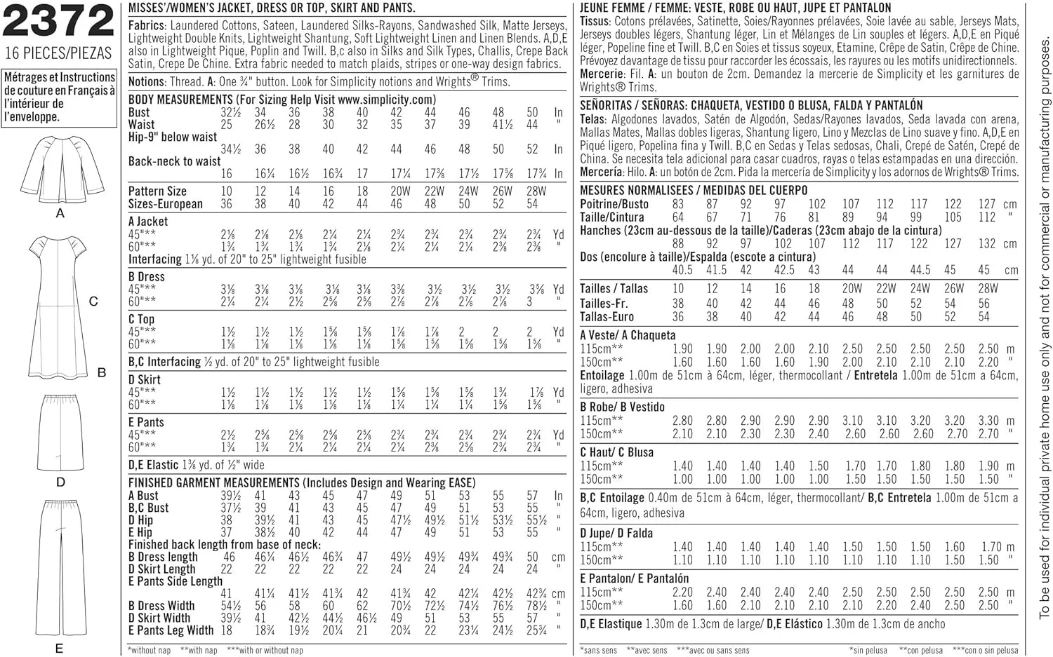 الگوی خیاطی سادگی BB 20W-28W مدل 2372 لباس ورزشی زنانه و سایز بزرگ