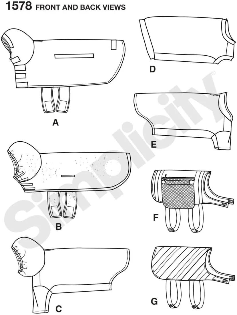 الگوهای خیاطی لباس و ژاکت سگ Simplicity 1578، سایز متوسط