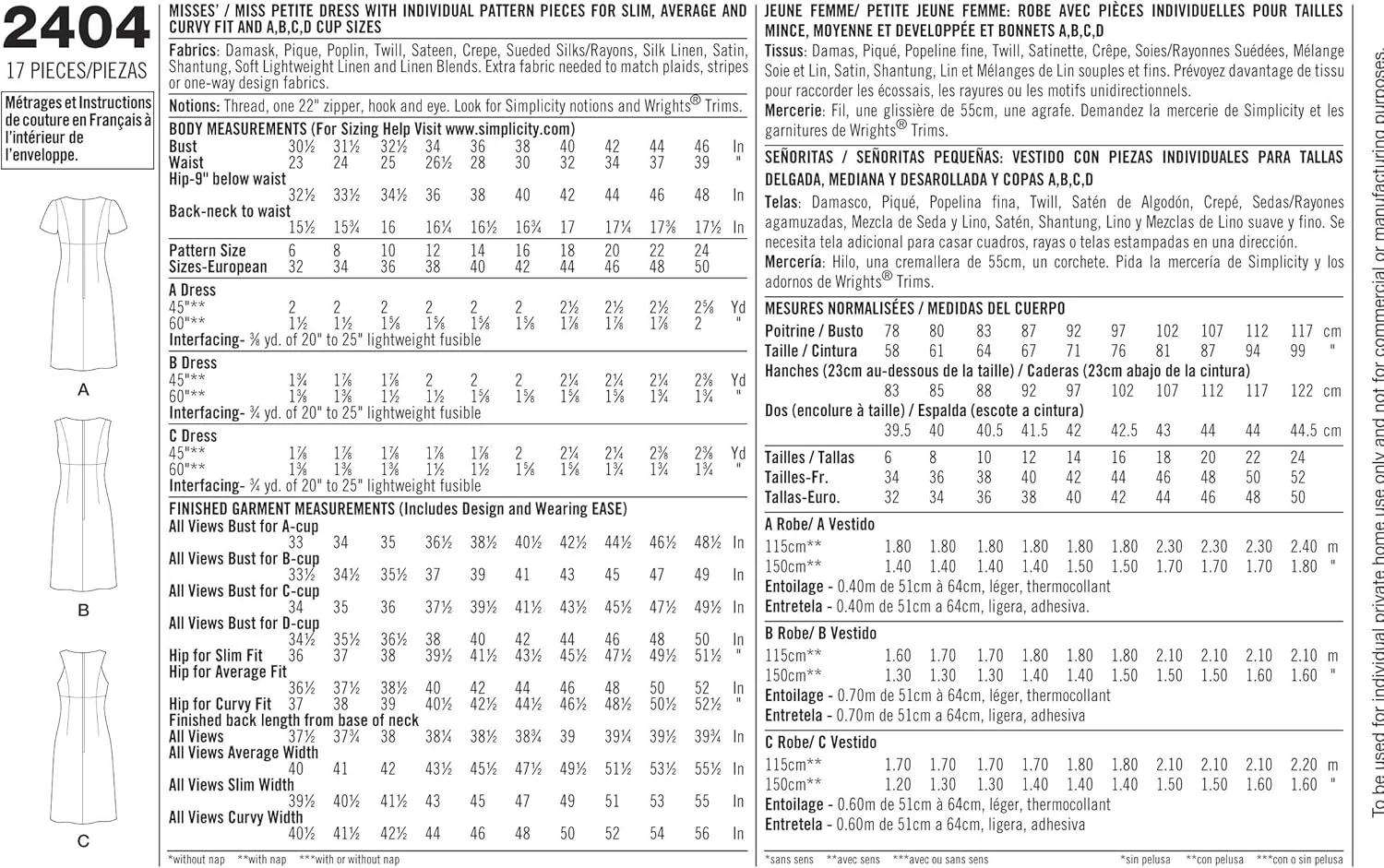 الگوی خیاطی سادگی مدل U5 16-18-20-22-24 شماره 2404، لباس زنانه