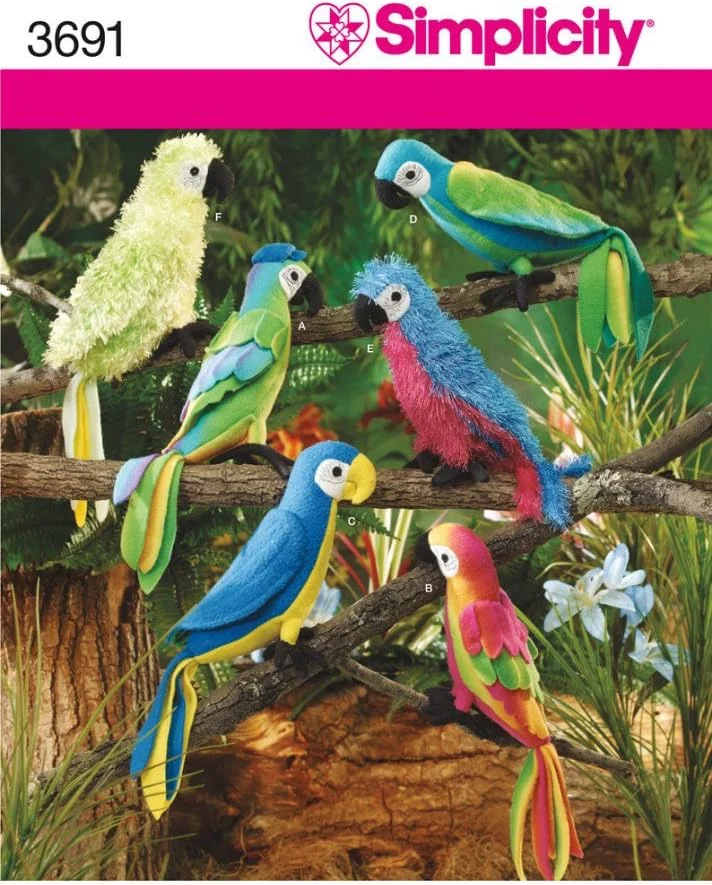الگوی خیاطی حیوانات عروسکی سادگی 3691 - پرندگان گرمسیری، طوطی ها و ماکائو