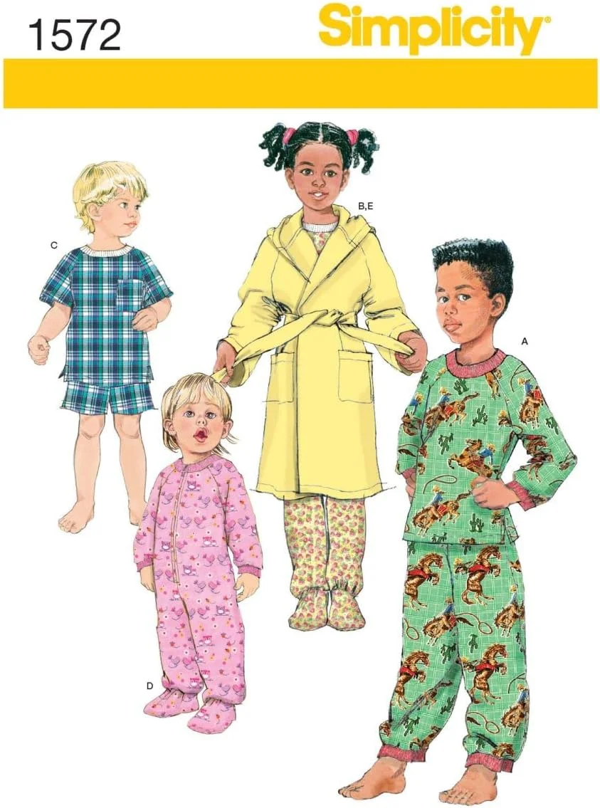 الگوهای خیاطی سادگی 1572 برای لباس خواب و پیژامه کودک و خردسال، سایزهای 3-6