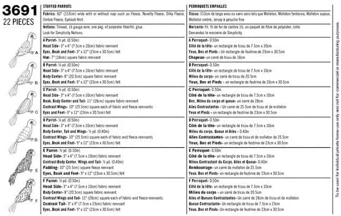 الگوی خیاطی حیوانات عروسکی سادگی 3691 - پرندگان گرمسیری، طوطی ها و ماکائو