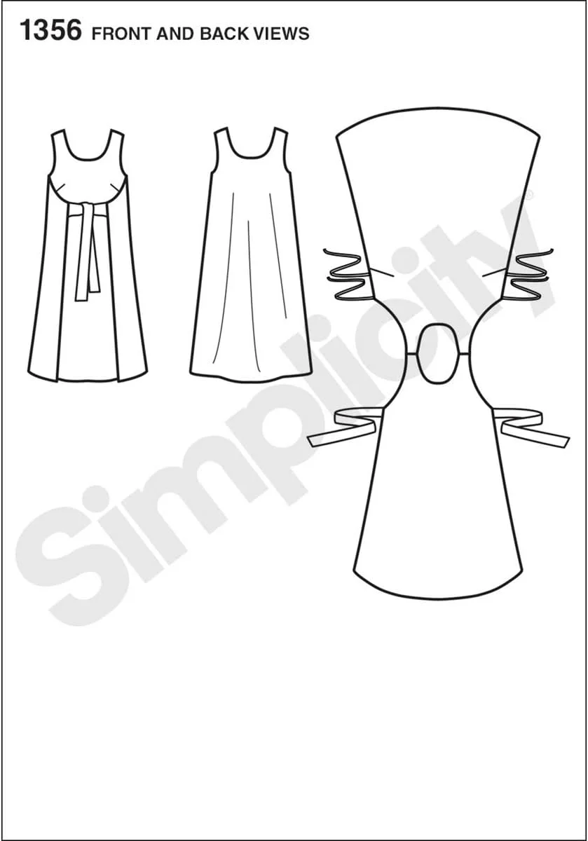 الگوی خیاطی لباس زنانه مدل Simplicity 1356، لباس چپ و راستی برگشت پذیر، سایزهای 6-14