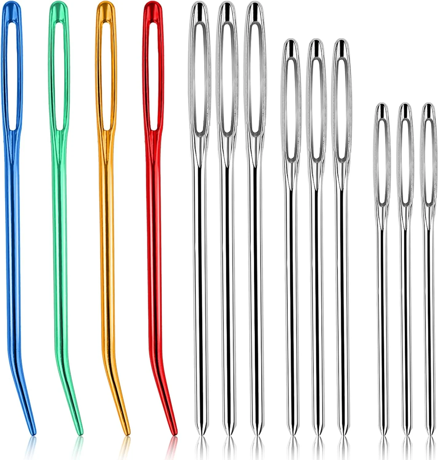 بسته 16 عددی سوزن خیاطی بزرگ با چشمی بزرگ، مجموعه سوزن های گلدوزی، سوزن های خیاطی استیل ضد زنگ، مجموعه سوزن های لحاف دوزی، یک سوزن خیاطی، سوزن چرم، مجموعه سوزن نوک تیز با چشمی بزرگ