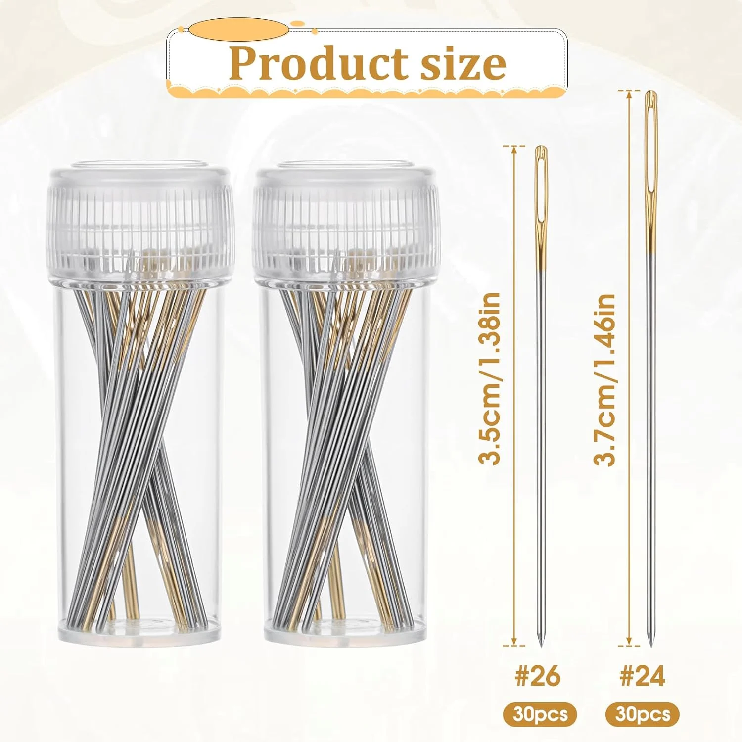 60 عدد سوزن گلدوزی کوک صلیبی، سوزن های ضخیم با سوراخ بزرگ، سوزن های گلدوزی با سوراخ بزرگ، سوزن های خیاطی دستی، سوزن های گلدوزی، استیل ضد زنگ با جعبه نگهداری، ابعاد 24 و 26