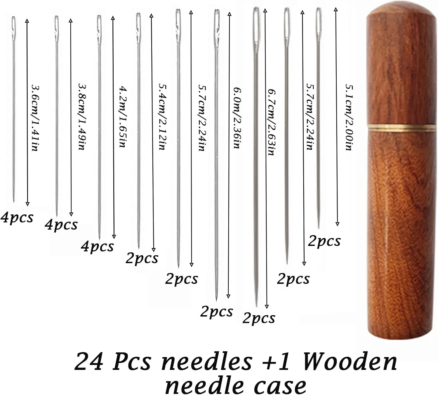 ست سوزن خیاطی دستی 24 عددی، 18 عدد سوزن خود نخ کن متنوع برای خیاطی دستی و 6 عدد سوزن چشم بزرگ و جعبه نگهداری سوزن چوبی، کیت سوزن های نوک تیز با قابلیت نخ کردن آسان از پهلو برای گلدوزی DIY