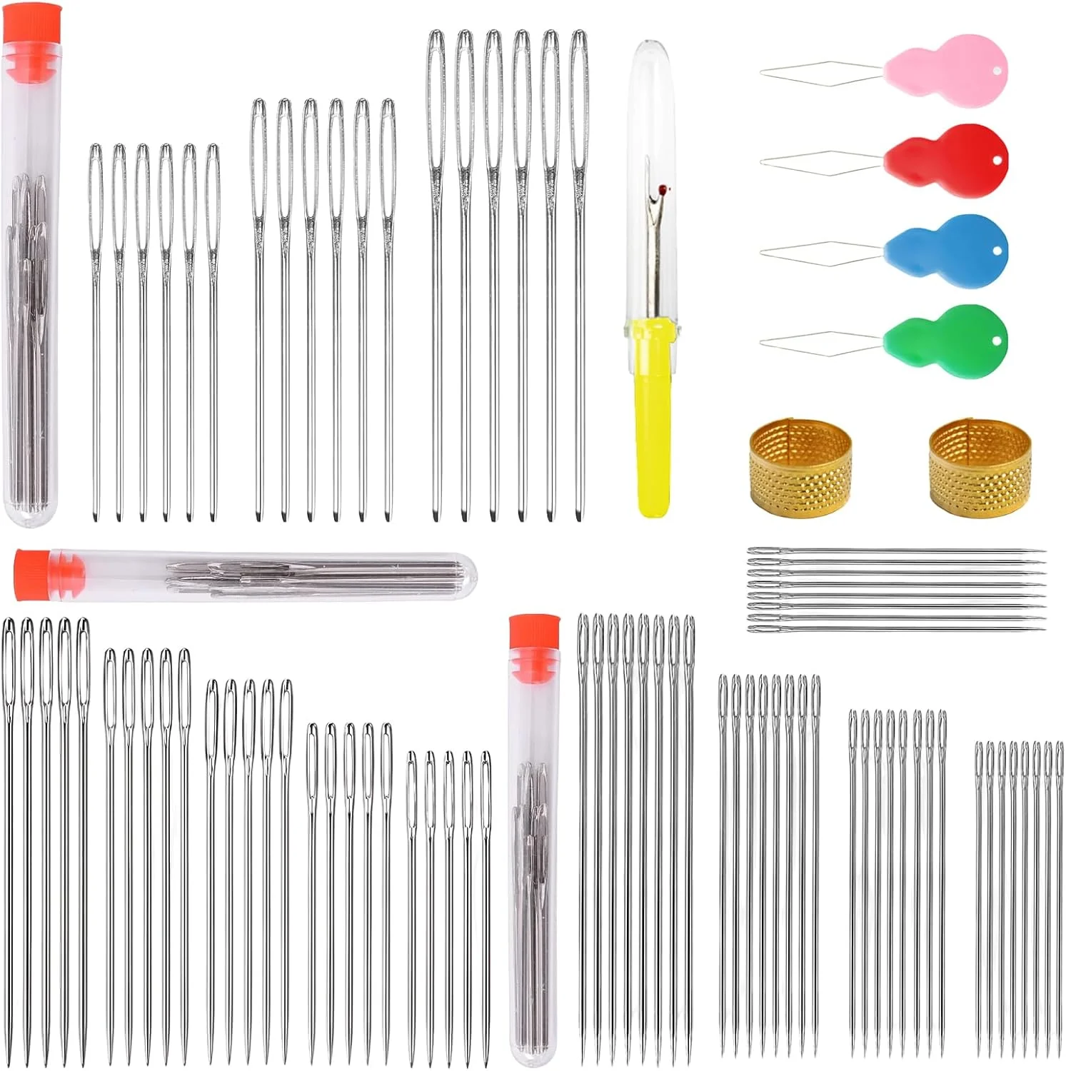 ست 87 عددی سوزن خیاطی، متنوع برای خیاطی، سوزن های دستی چشم بزرگ، گلدوزی با نخ سوزن، لوازم هنری، شکافنده، انگشتانه، بطری