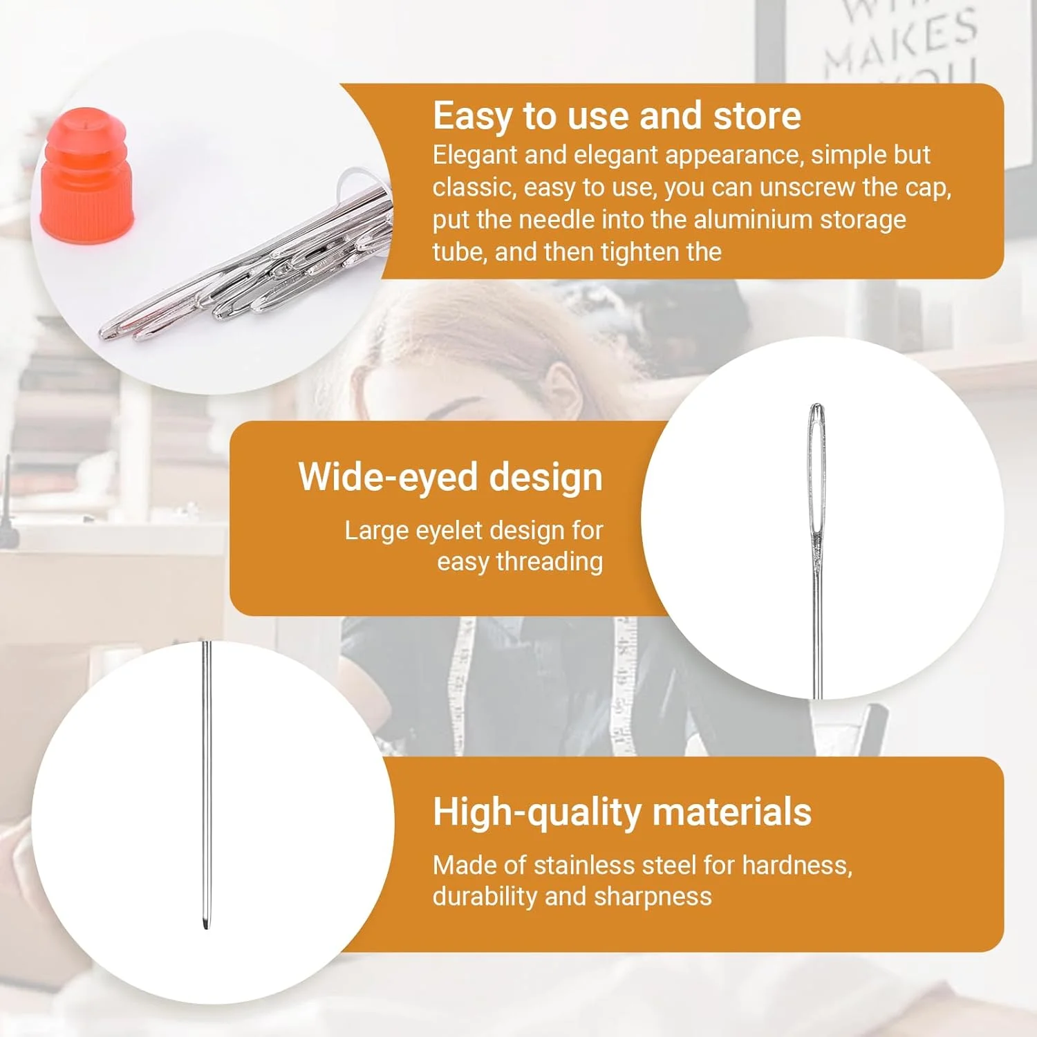 ست 87 عددی سوزن خیاطی، متنوع برای خیاطی، سوزن های دستی چشم بزرگ، گلدوزی با نخ سوزن، لوازم هنری، شکافنده، انگشتانه، بطری