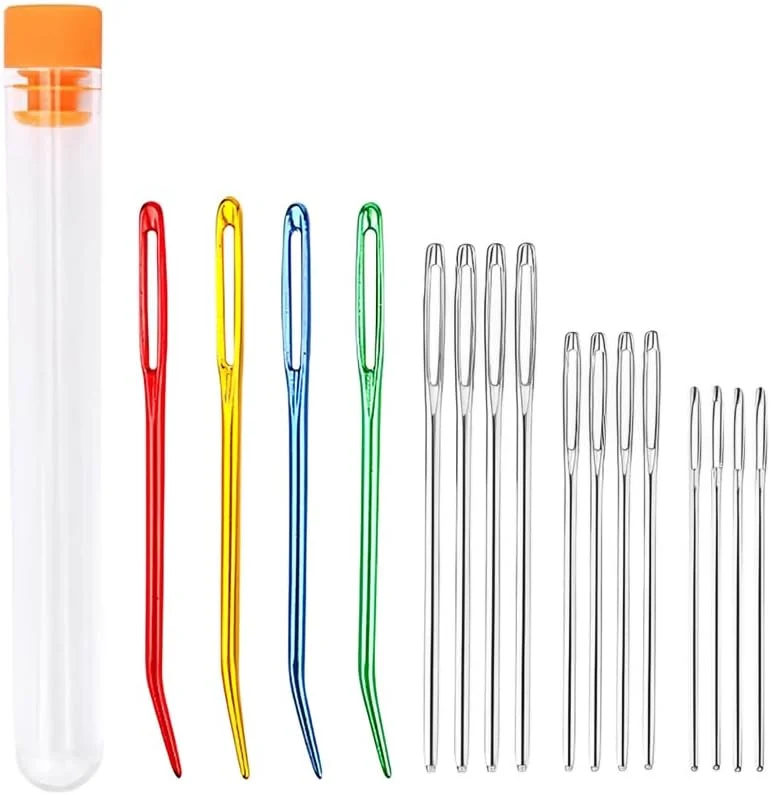 16 عدد سوزن های ضخیم ته گرد با سوراخ بزرگ، سایزهای مختلف برای قلاب بافی، ملیله دوزی، نخ، بافندگی، خیاطی و صنایع دستی DIY