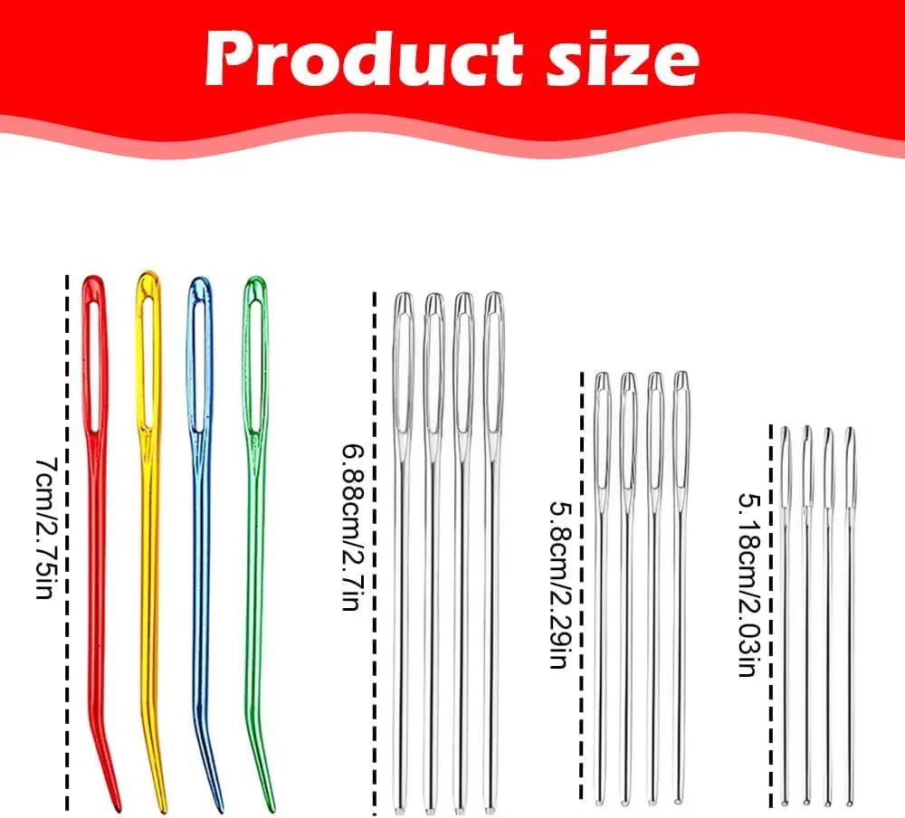 16 عدد سوزن های ضخیم ته گرد با سوراخ بزرگ، سایزهای مختلف برای قلاب بافی، ملیله دوزی، نخ، بافندگی، خیاطی و صنایع دستی DIY 16 عدد سوزن های ضخیم ته گرد با سوراخ بزرگ، سایزهای مختلف برای قلاب بافی، ملیله دوزی، نخ، بافندگی، خیاطی و صنایع دستی DIY