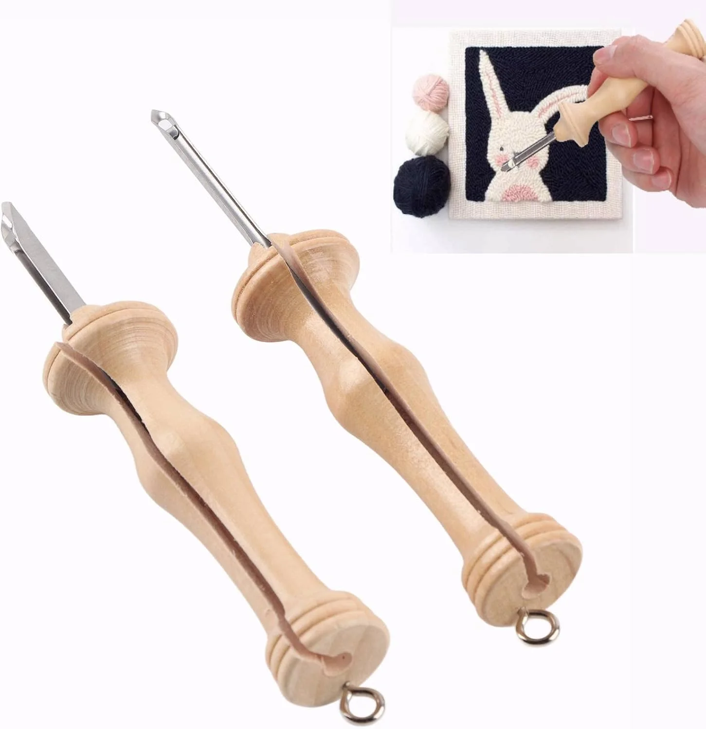 ست دو عددی سوزن پانچ با دسته چوبی، ابزار دوخت سوزن پانچ گلدوزی برای نخ و کاموا صنایع دستی DIY