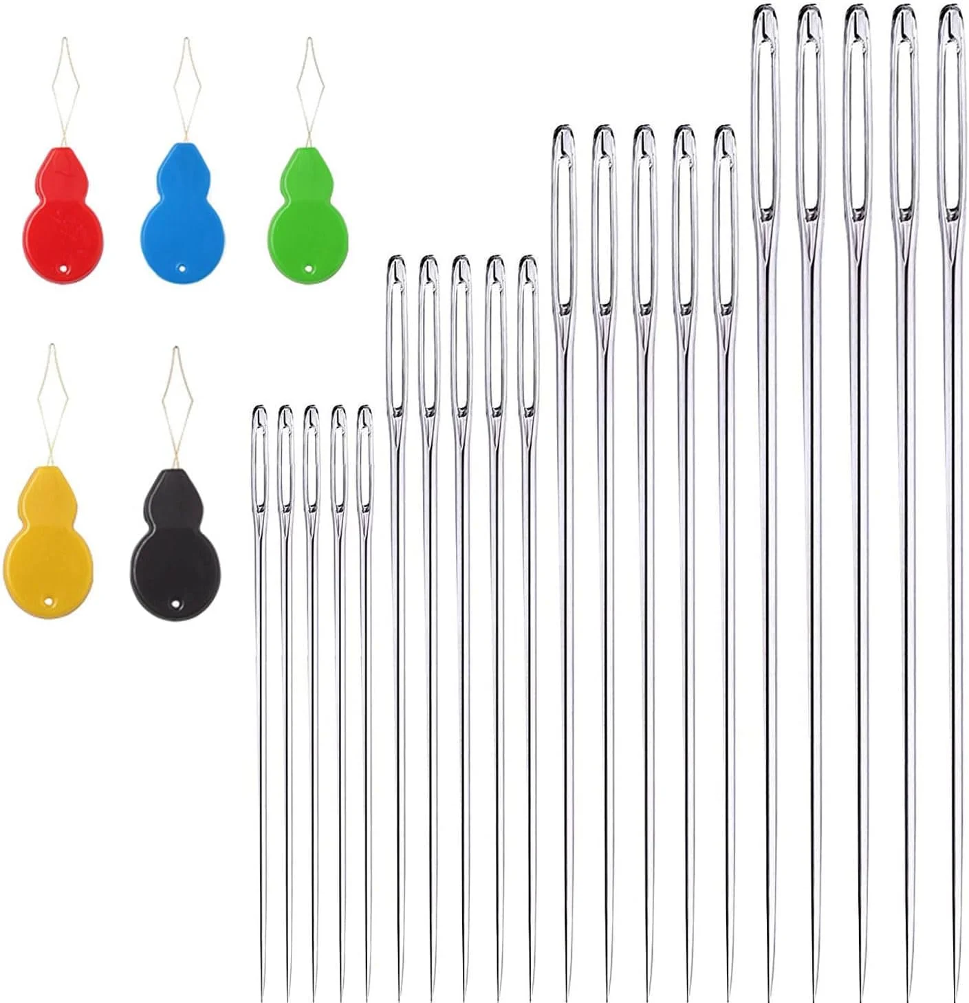 30 عدد سوزن خیاطی دستی، ست سوزن خیاطی دسته دار، سوزن های گلدوزی با اندازه های مختلف مناسب برای خیاطی دستی (25 عدد سوزن لحاف دوزی بزرگ با نوک گرد)